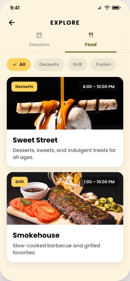Food stalls in the app
