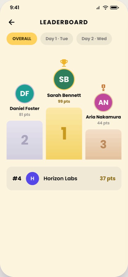 Live leaderboard in the app